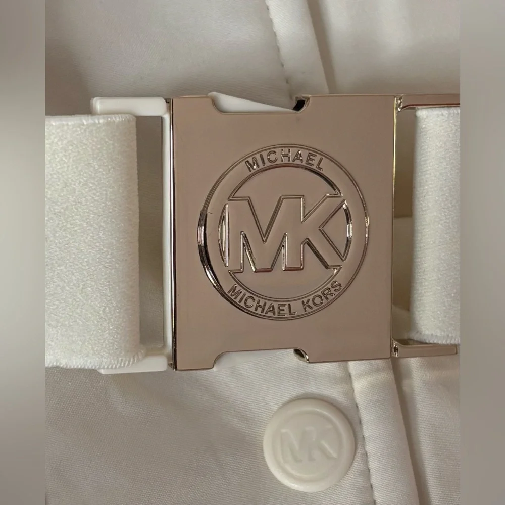 Michael Kors Bone White Coat Belted MK Jacket Fur Hood NWT $280 Super Vibrant - Picture 3 of 15